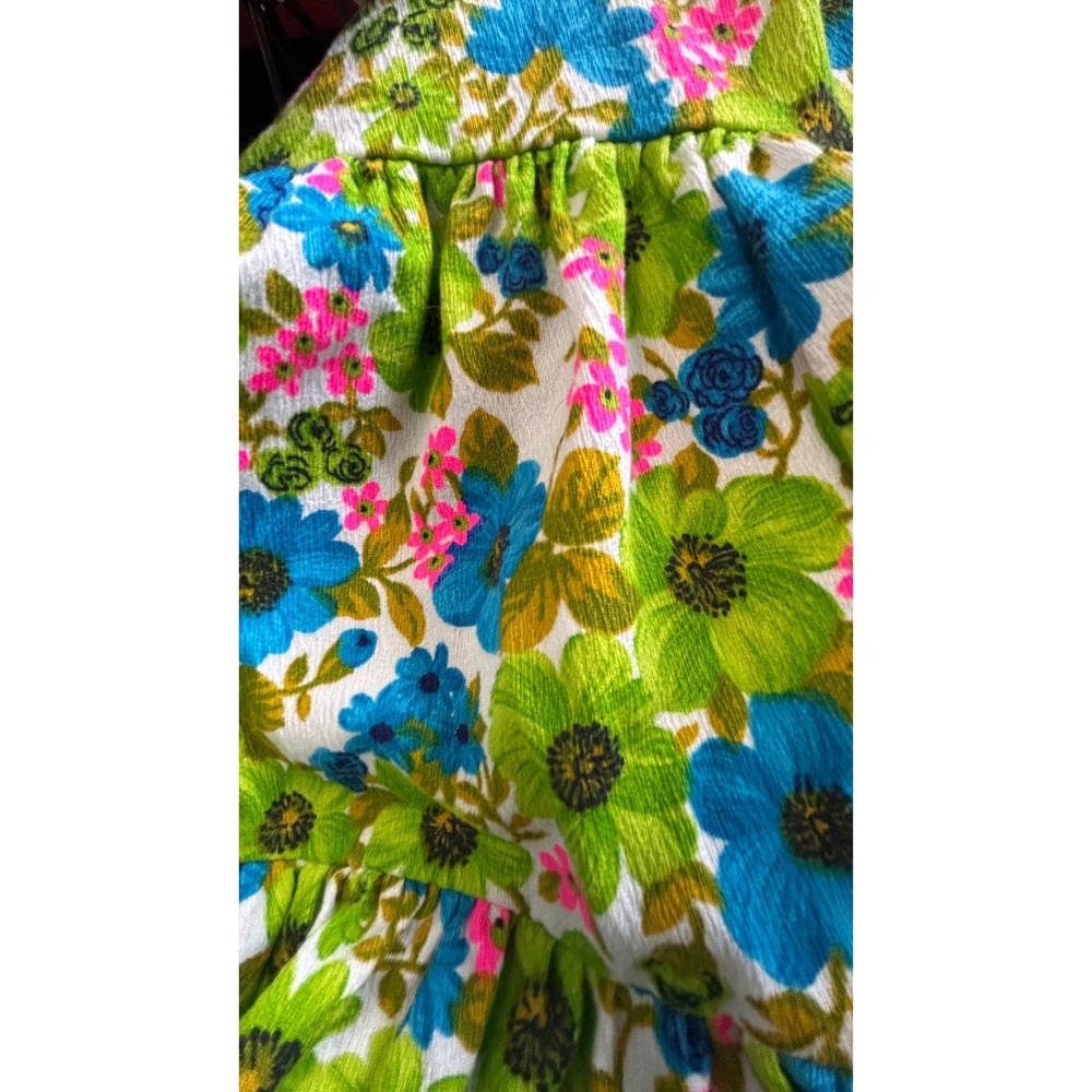 Vintage Floral Tiered Ruffle Full Mini Skirt Barkcloth Elastic Waist Dance - Picture 4 of 7